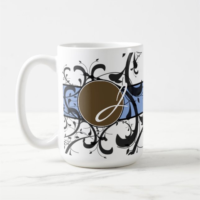Taza De Café Florecimiento de la Fancy Personalizada Monogramad (Izquierda)