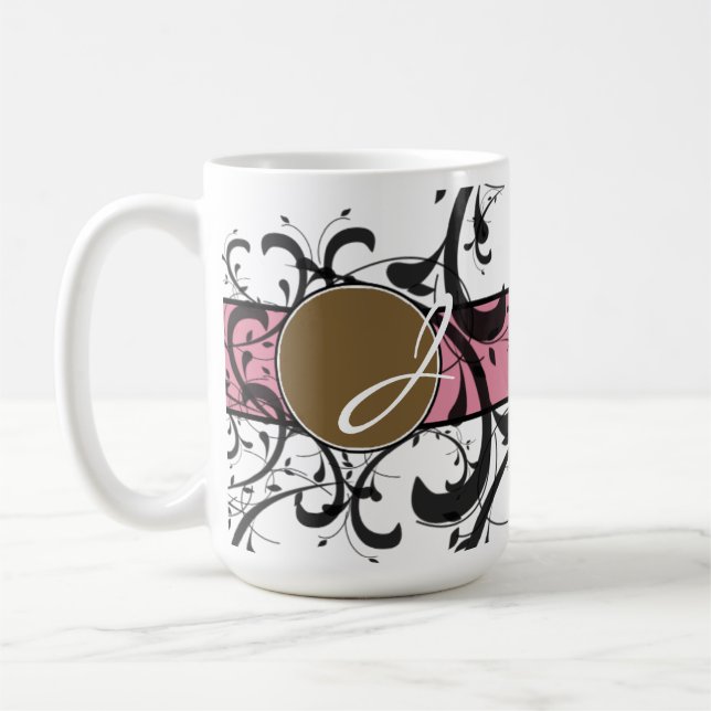 Taza De Café Florecimiento de la Fancy Personalizada Monogramad (Izquierda)