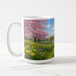 Taza De Café Florecimiento de primavera junto al río