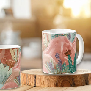Taza De Café Florecimiento del Desierto Rosado Paisaje Acuarela