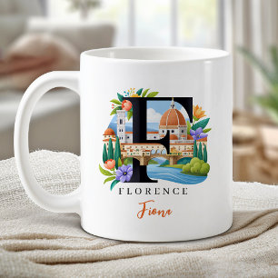 Taza De Café Florencia Italia Monograma Letra F Regalo Personal