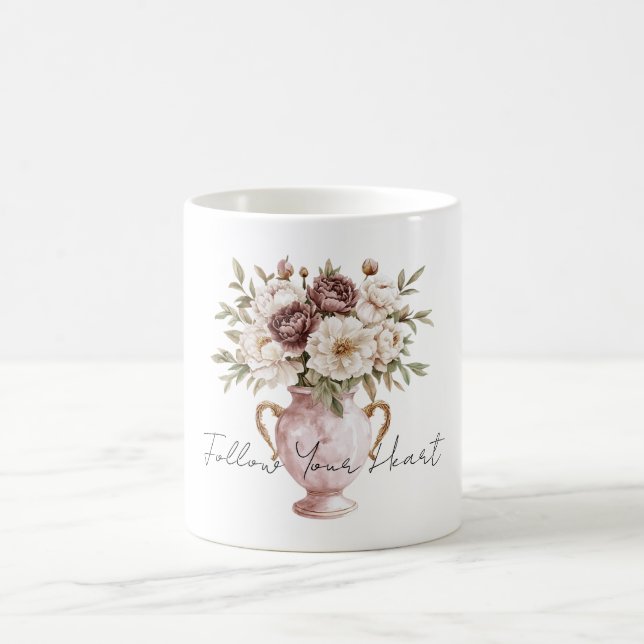 Taza De Café Florero Rosa Claro Flores Crema Chocolate (Centro)