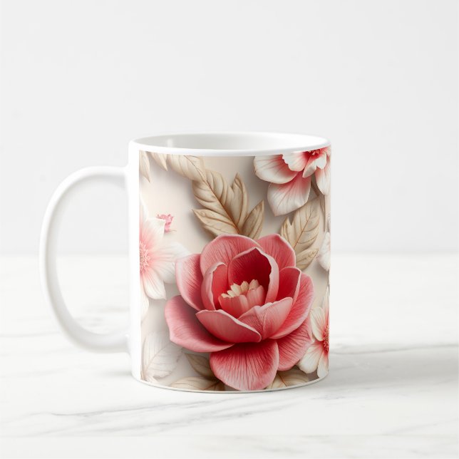 Taza De Café Flores 3D (Izquierda)