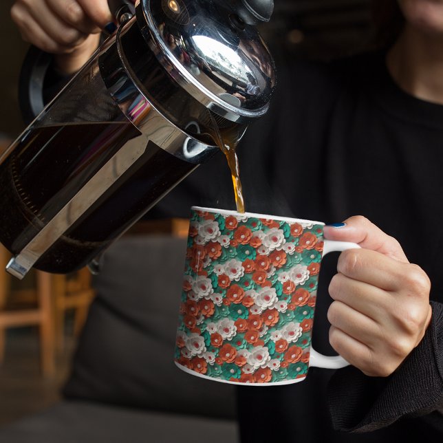 Taza De Café Flores 3D verdes y naranjas (Subido por el creador)