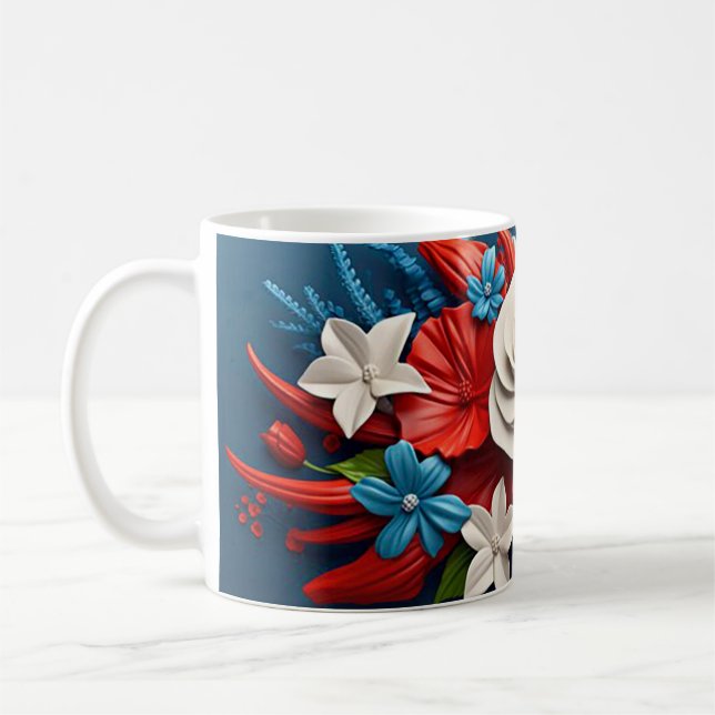Taza De Café Flores 3D vibrantes (Izquierda)