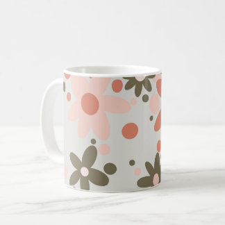 Taza De Café Flores abstractas en coral, melocotón y verde