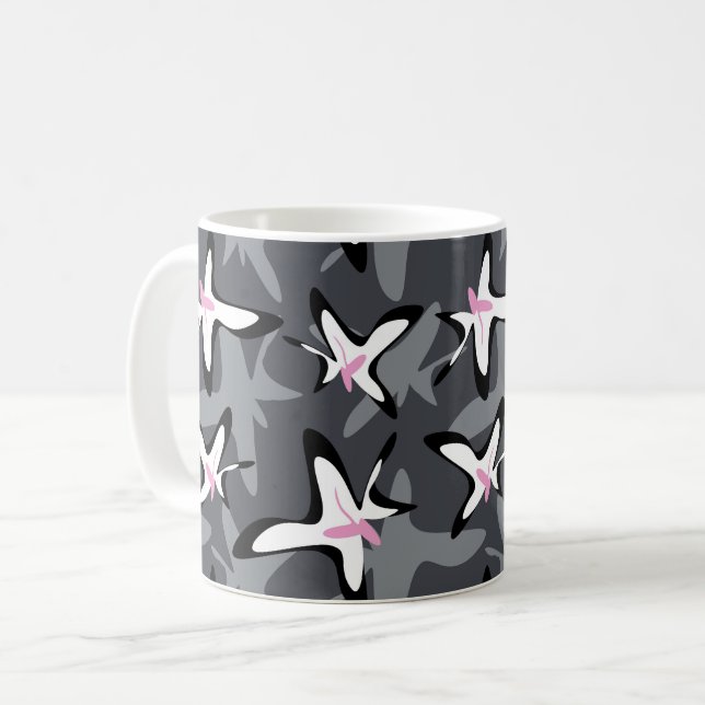 Taza De Café Flores abstractas modernas grises rosadas (Anverso izquierdo)