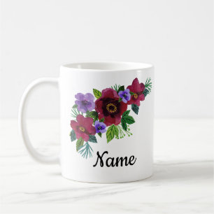 Taza De Café Flores acuarela brillante corona floral romántica 