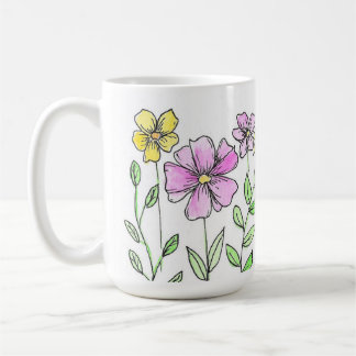 Taza De Café Flores Acuarela Rosadas y Amarillas Lindas