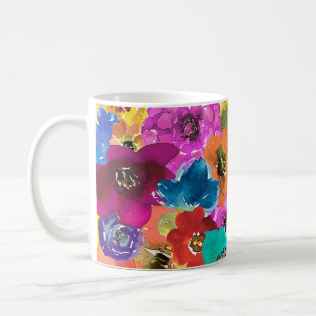 Taza De Café Flores acuarelas brillantes y alegres (Izquierda)