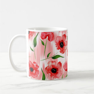 Taza De Café Flores acuarelas: ikat de adormidera.