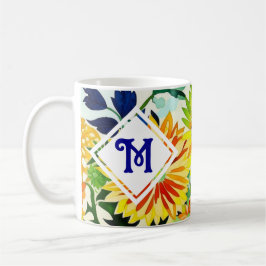 Taza De Café Flores acuarelas monogramadas