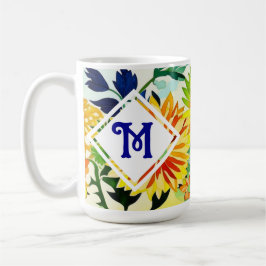Taza De Café Flores acuarelas monogramadas