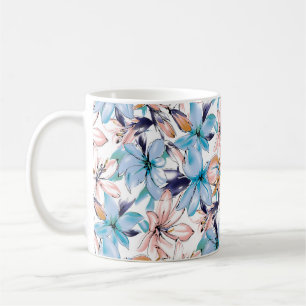 Taza De Café Flores acuarelas patrón transparente