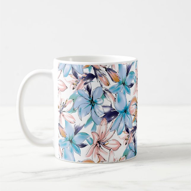 Taza De Café Flores acuarelas patrón transparente (Izquierda)