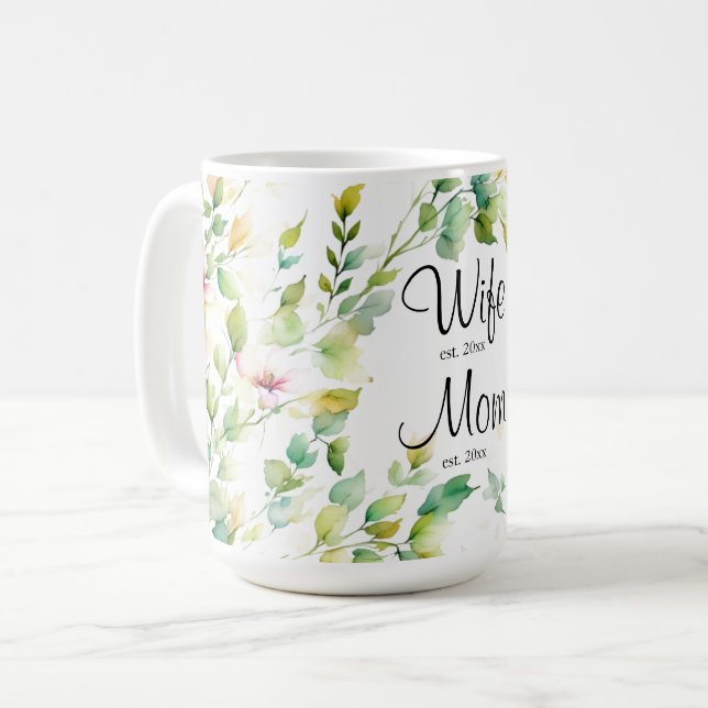 Taza De Café Flores acuáticas botánicas elegantes Mejor Mamá (Anverso izquierdo)