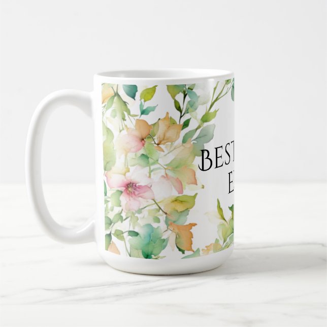 Taza De Café Flores acuáticas botánicas elegantes Mejor mamá (Izquierda)