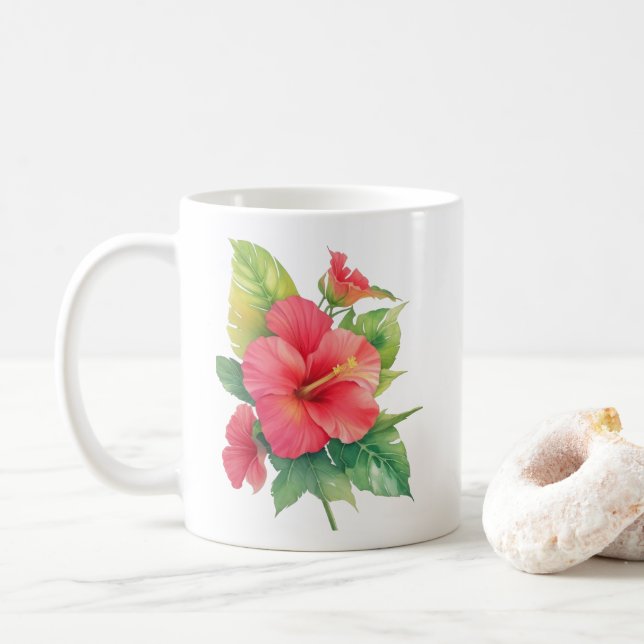 Taza De Café Flores acuáticas de Hibiscus rosa (Con donut)