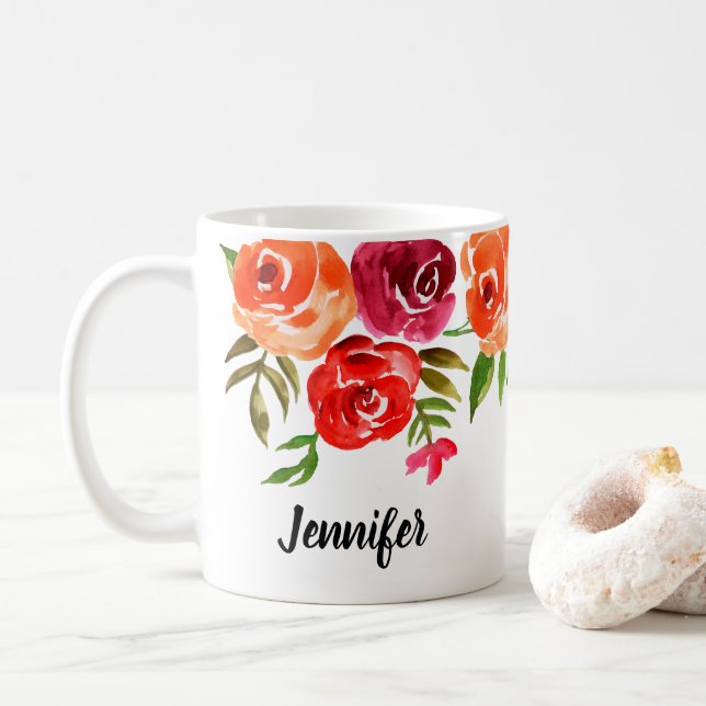 Taza De Café Flores acuáticas de moda personalizadas (Con donut)