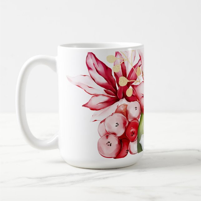 Taza De Café Flores acuáticas de poinsettia roja feriado de inv (Izquierda)