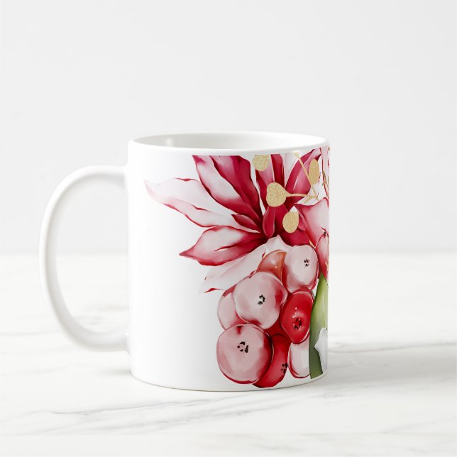 Taza De Café Flores acuáticas de poinsettia roja feriado de inv (Izquierda)