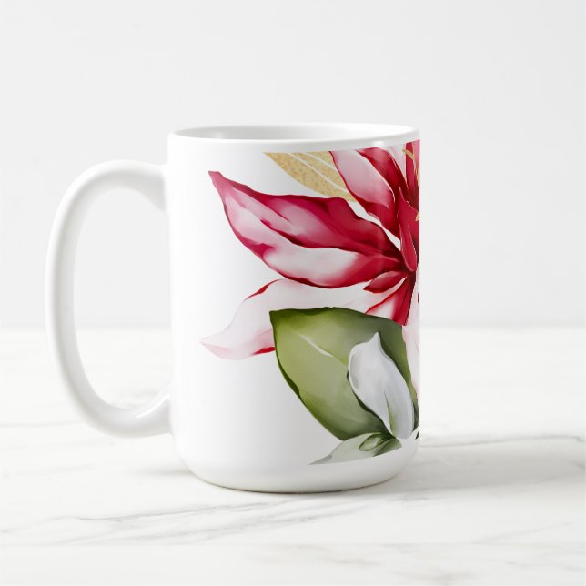 Taza De Café Flores acuáticas de poinsettia roja feriado de inv (Izquierda)