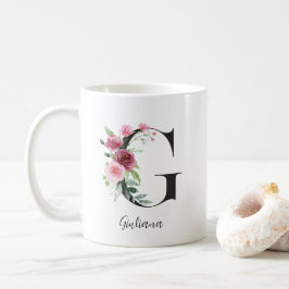 Taza De Café Flores acuáticas Monograma G Nombre personalizado