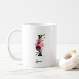 Taza De Café Flores acuáticas Monograma I Nombre personalizado