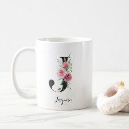 Taza De Café Flores acuáticas Monograma J Nombre personalizado