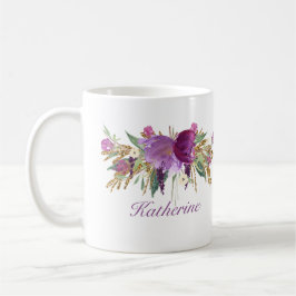 Taza De Café Flores acuáticas moradas y doradas