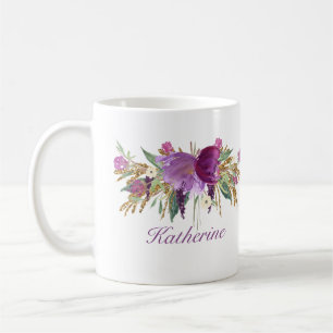 Taza De Café Flores acuáticas moradas y doradas