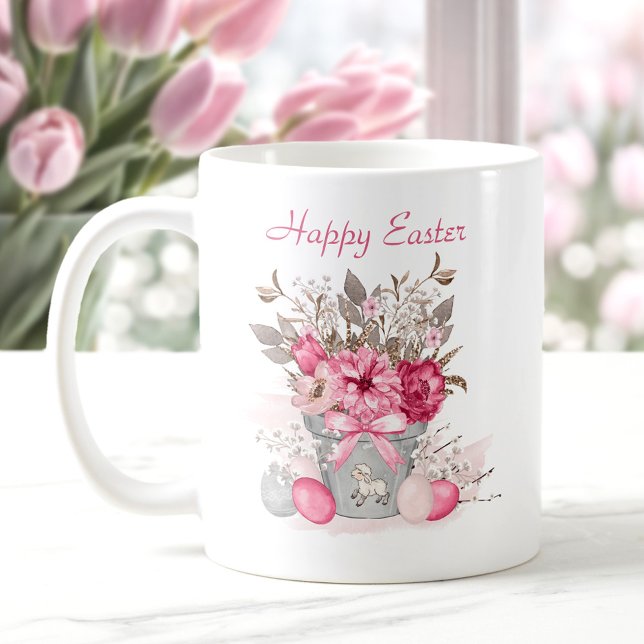 Taza De Café Flores acuáticas Primavera Huevos de Pascua Person (Watercolor Spring flowers Easter eggs Personalized Coffee Mug)