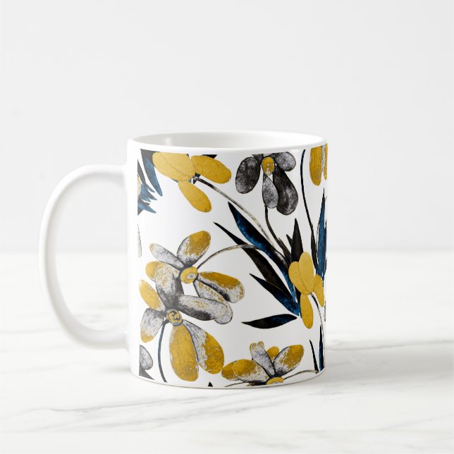Taza De Café Flores acuáticas: un patrón de verano vibrante. (Izquierda)