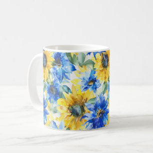 Taza De Café Flores Amarillas Azules