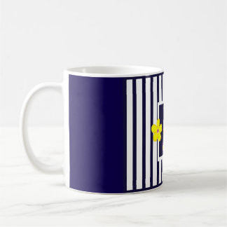 Taza De Café Flores amarillas brillantes a rayas de la marina c