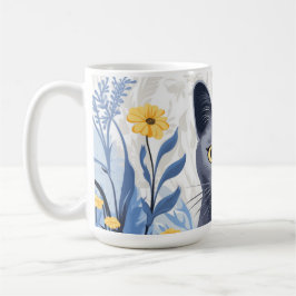 Taza De Café Flores amarillas de gato azul ruso