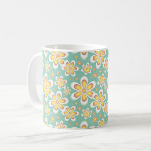 Taza De Café Flores amarillas de primavera sobre verde