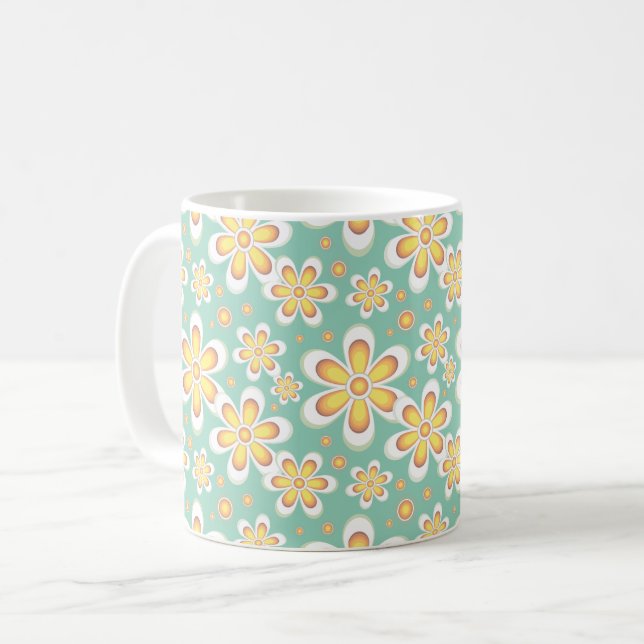 Taza De Café Flores amarillas de primavera sobre verde (Anverso izquierdo)