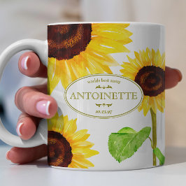 Taza De Café Flores amarillas nombre y mensaje ilustrados