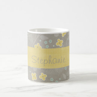 Taza De Café Flores amarillas y grises café personalizado Mug
