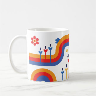 Taza De Café Flores arco iris retro | Los coloridos años 70 ins