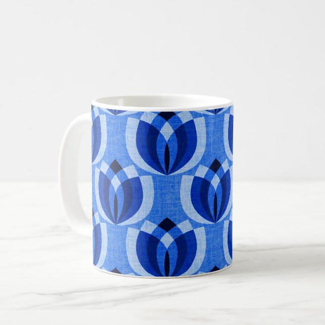 Taza De Café Flores azul cobalto retro (Anverso izquierdo)