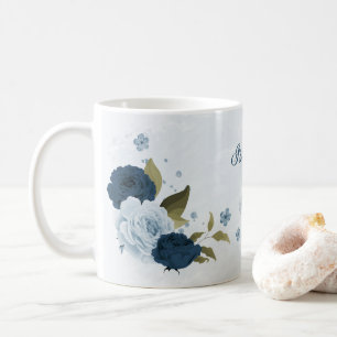 Taza De Café flores azul marino claro