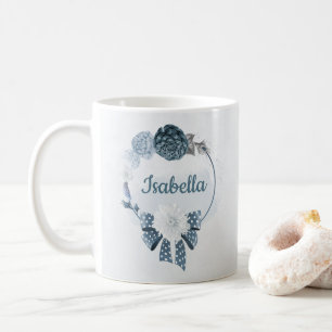 Taza De Café flores azul marino polvoriento botánico