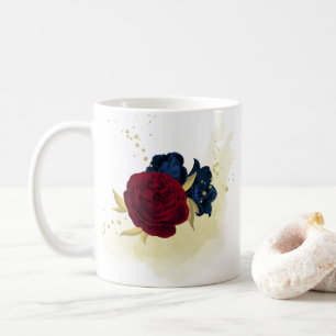Taza De Café flores azul marino y rojo