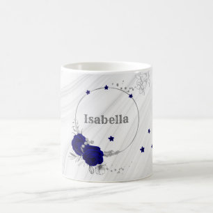 Taza De Café flores azul real hojas de plata mármol