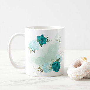 Taza De Café flores azul turquesa claro