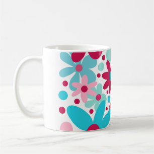 Taza De Café Flores azul y rosa funky jardín delantal.