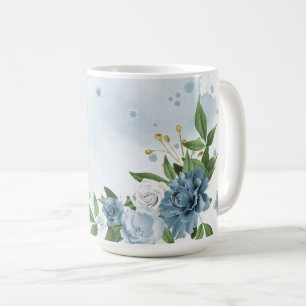 Taza De Café flores azules bonitas y vegetación 