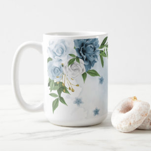 Taza De Café flores azules bonitas y vegetación